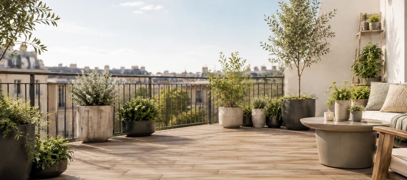 Beispiel für einen Familiengarten mit Terrasse, Rasen und klaren Aufenthaltszonen