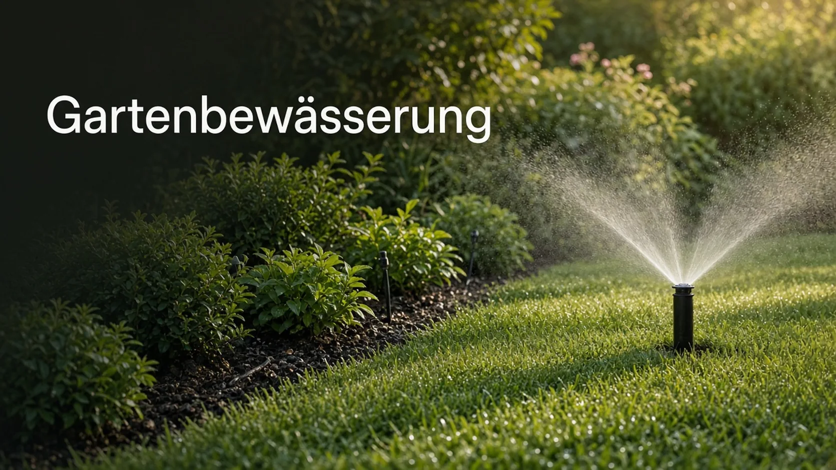 Versenkregner im Rasen neben einem Beet mit Tropfbewässerung