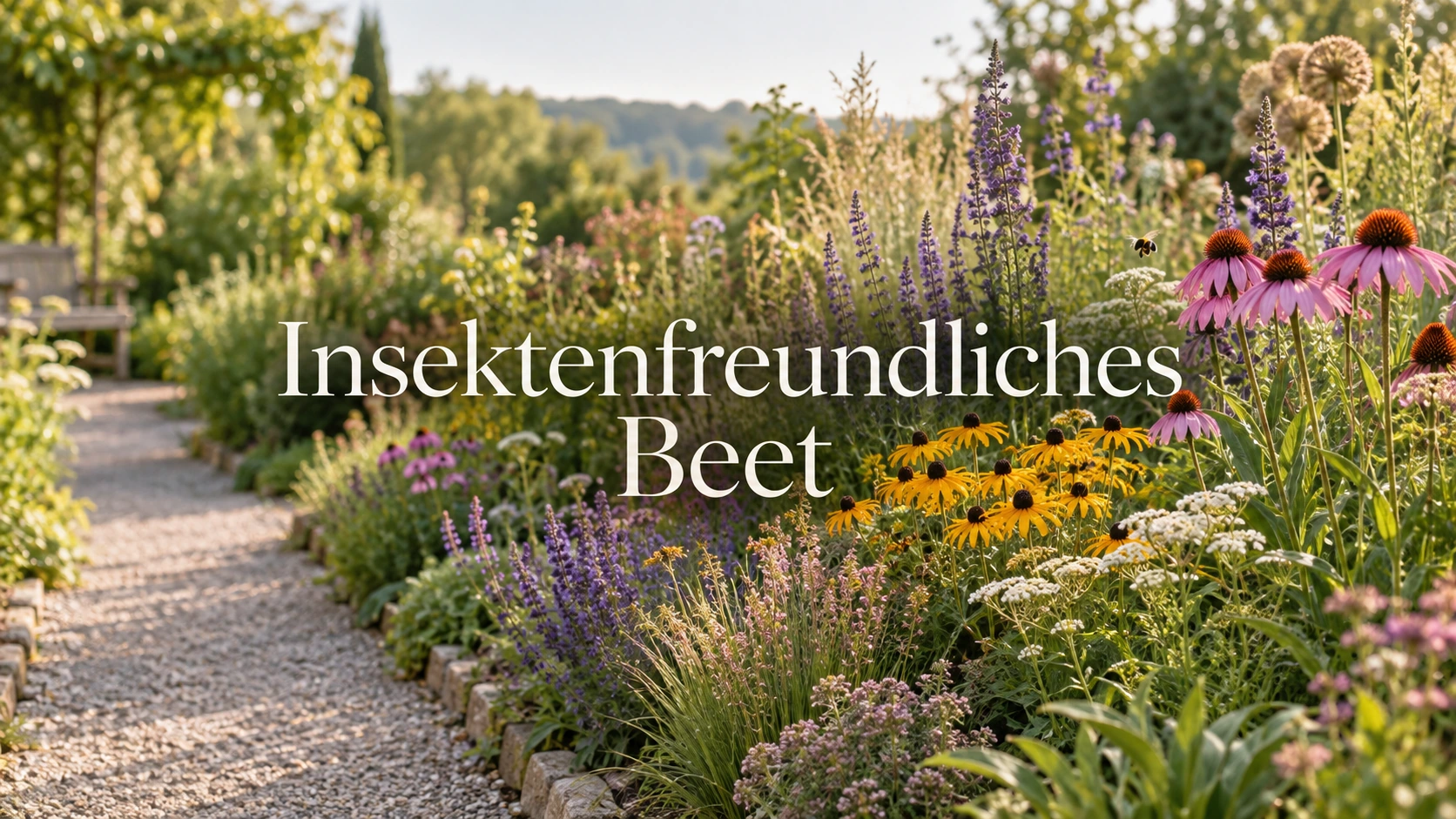 Insektenfreundliches Staudenbeet mit offenen Blüten und gestaffelten Höhen