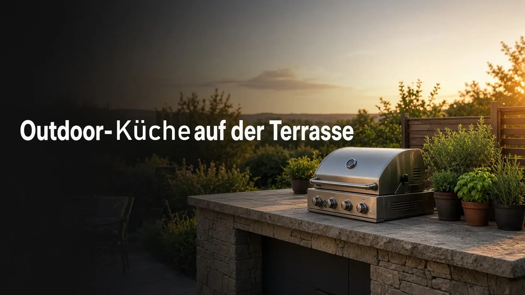 Outdoor-Küche mit Grill auf einer Terrasse am Abend