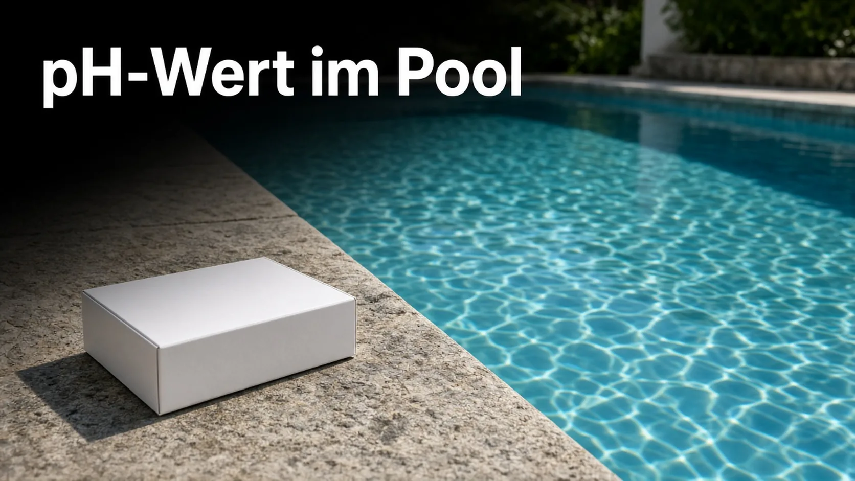 Klarer Gartenpool mit Testkit am Beckenrand