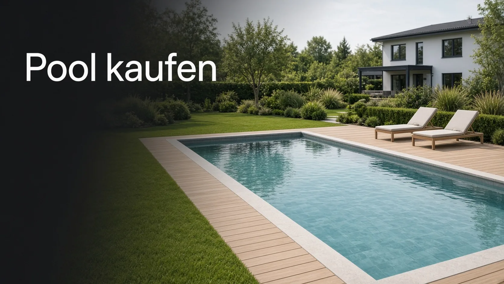 Neu angelegter Gartenpool mit Holzdeck