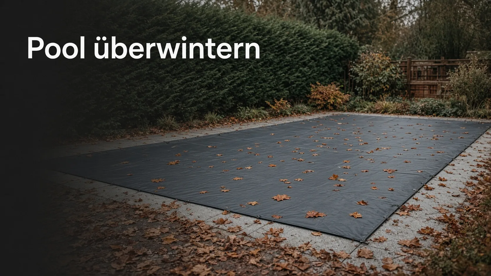 Mit Plane abgedeckter Gartenpool im Herbst