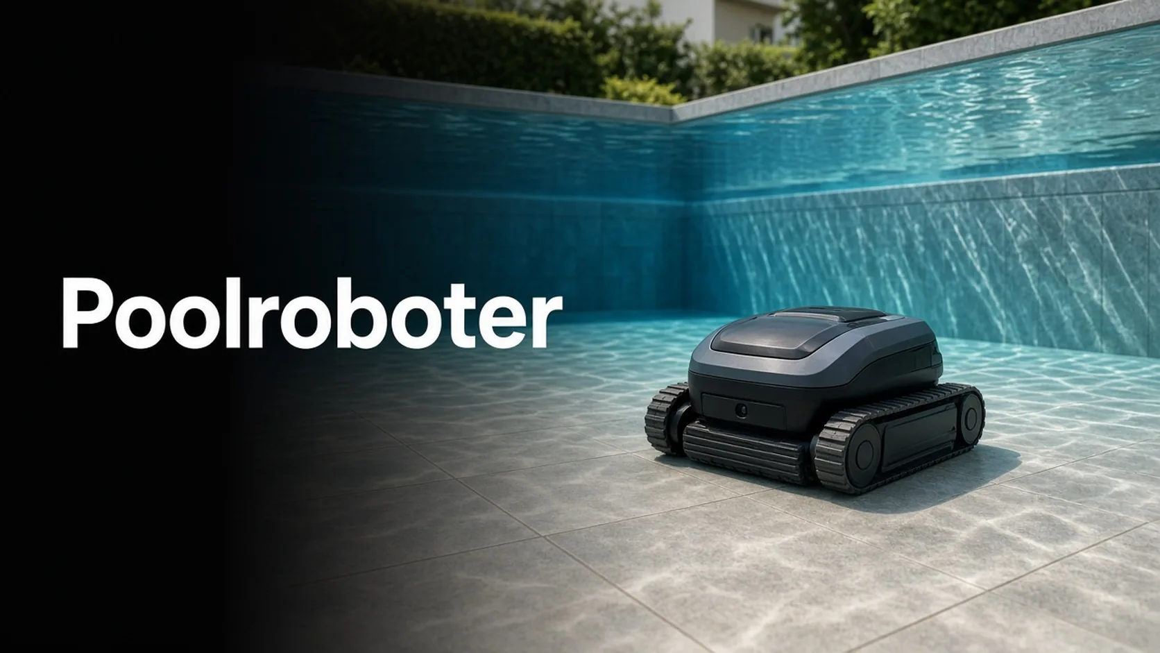 Unbrandeter Poolroboter im klaren Gartenpool
