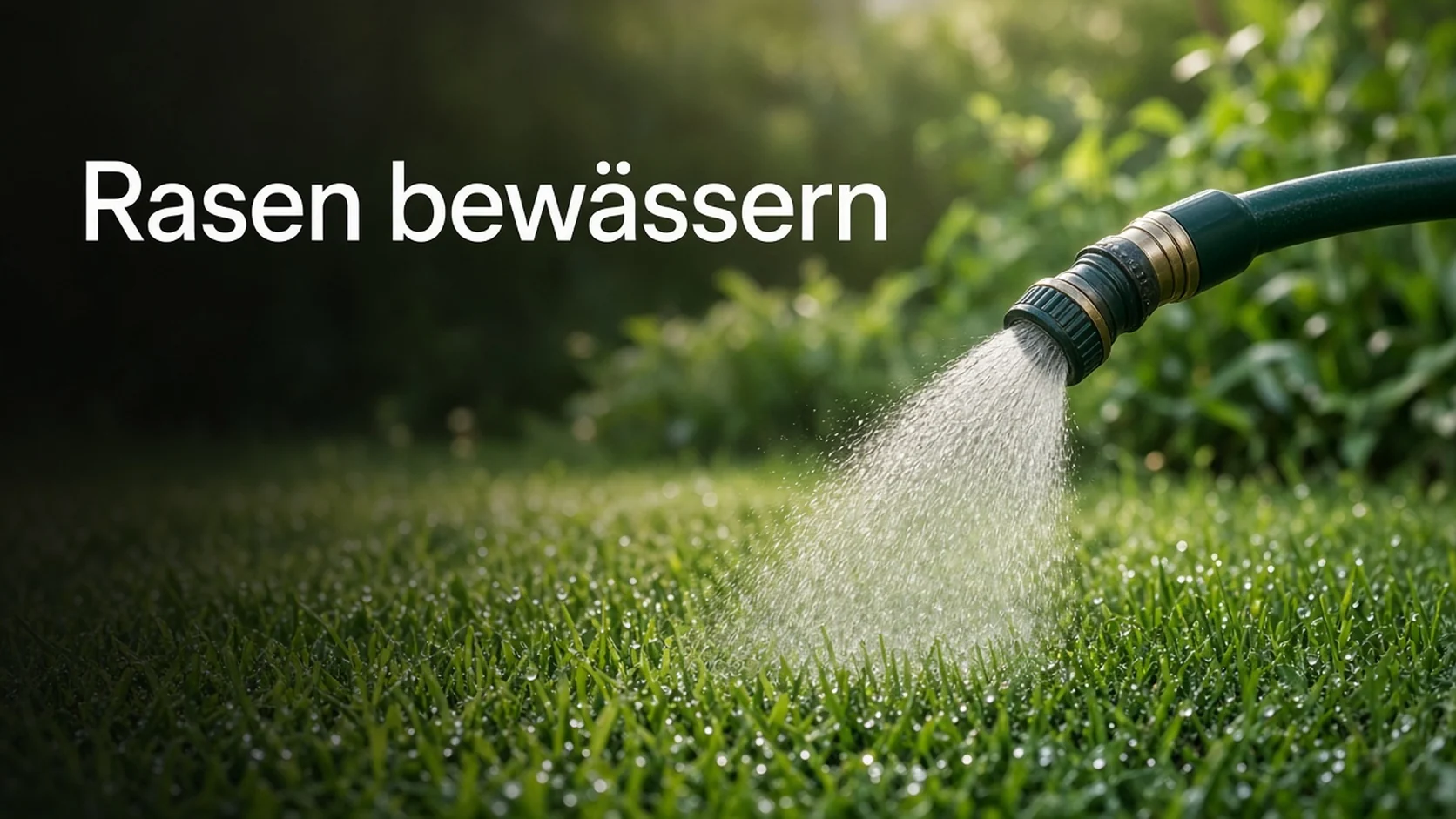 Rasenschlauch mit feiner Brause auf Grünfläche