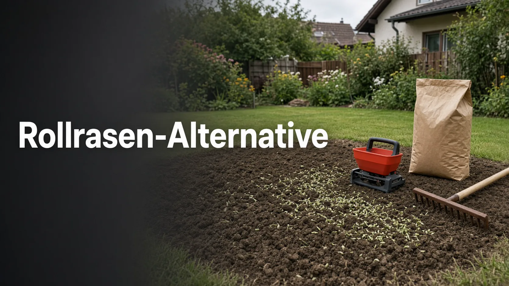 Vorbereiteter Boden mit Saatgut als Rollrasen-Alternative