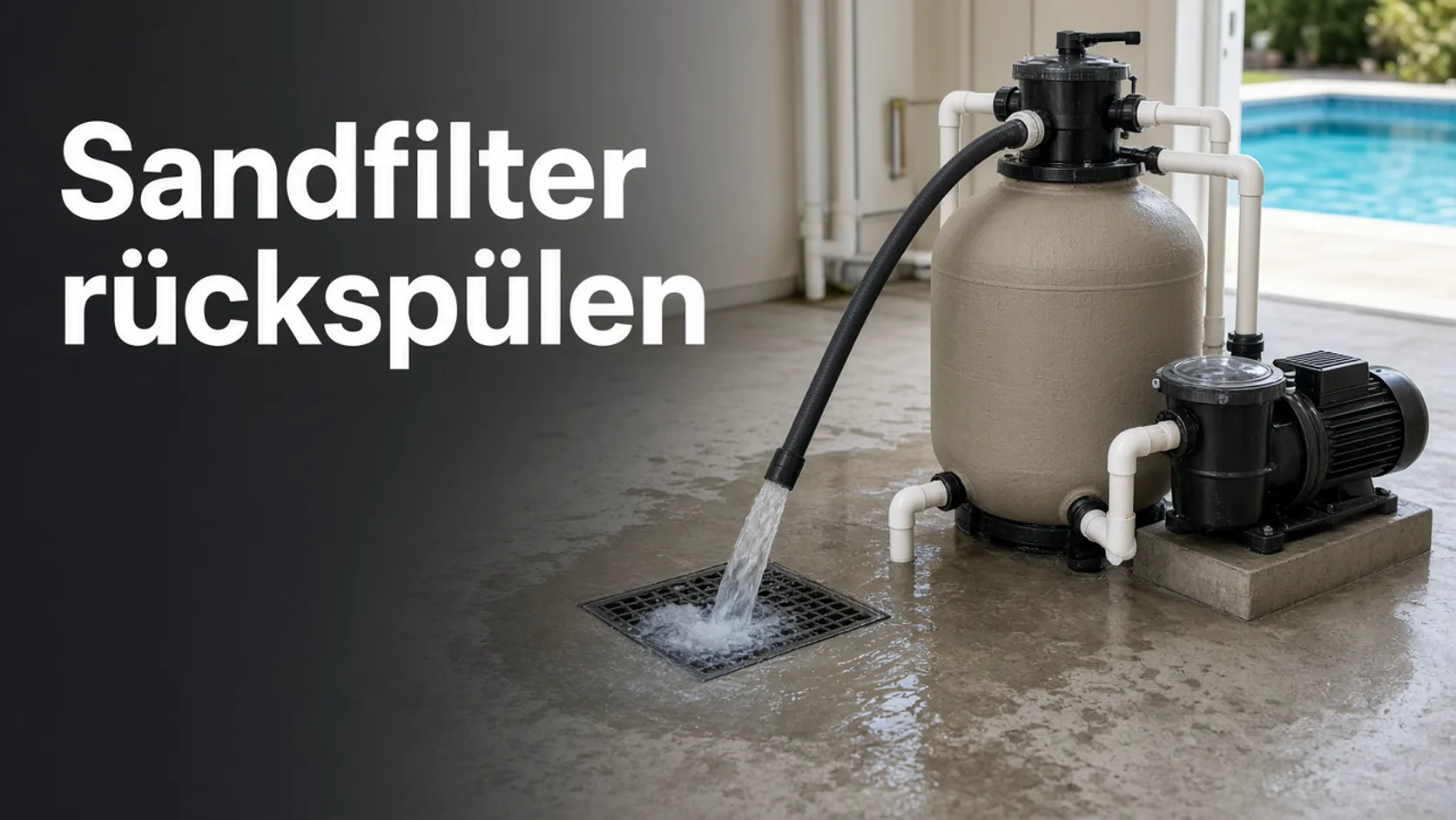 Sandfilter mit Rückspülschlauch am Bodenablauf