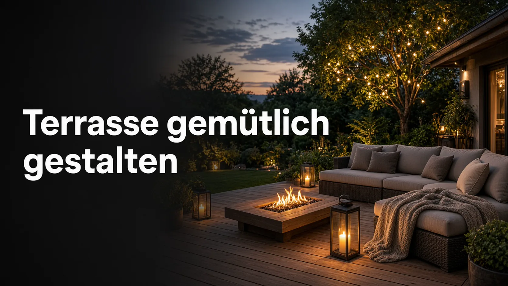 Gemütliche Gartenterrasse mit Lounge und Feuerstelle
