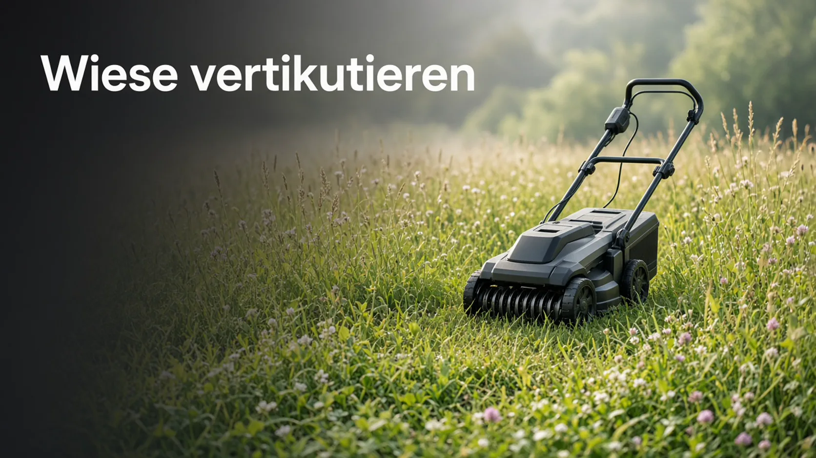 Vertikutierer auf einer naturnahen Wiese mit Gräsern und Klee